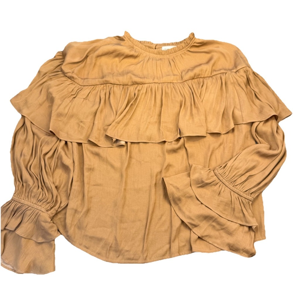 NWT The Drop Women's 2XL Miriam Feminine Ruffle Yoke Blouse Camel NEW!